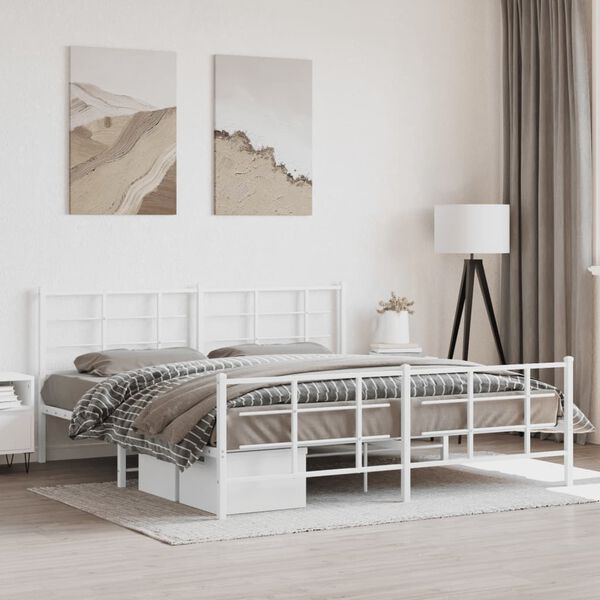 vidaXL Bed Frame White Powder-coated steel Full Bed Frame Rectangular