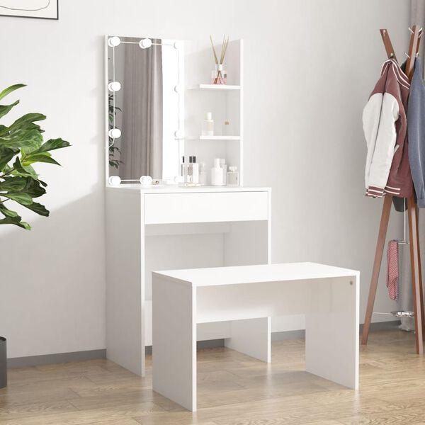 vidaXL Dressing Table Set With LED White Engineered wood, acrylic Medium
