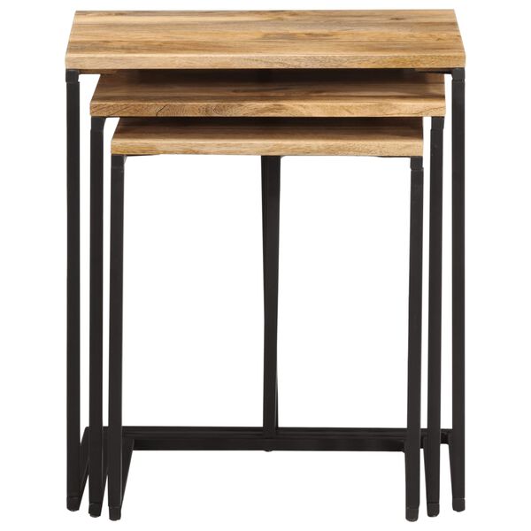 vidaXL Nesting Table Set of 3 Natural wood with black metal