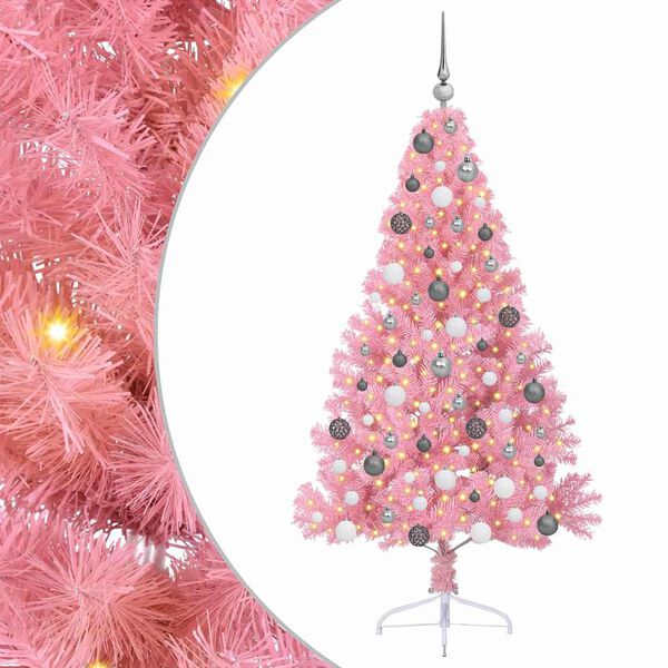 vidaXL Artificial Pre-lit Christmas Tree with 300 LEDs Pink 70.9" PVC