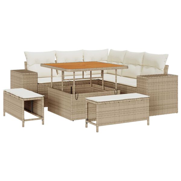 vidaXL Garden Sofa Set with Cushion 8 pcs Beige Poly Rattan