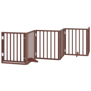 vidaXL Dog Gate with Door Foldable 6 Panels Brown 118.1 " Poplar Wood