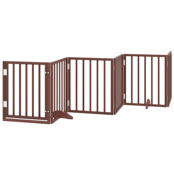 vidaXL Dog Gate with Door Foldable 6 Panels Brown 118.1 " Poplar Wood