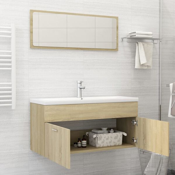 vidaXL Bathroom Furniture Set Sonoma Oak, White Engineered Wood, Ceramic