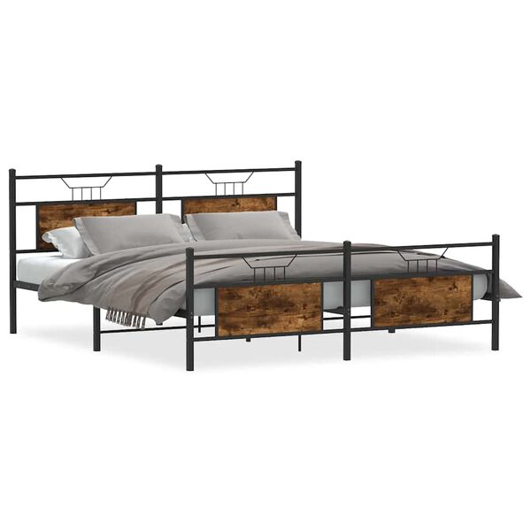 vidaXL Bed Frame Smoked oak Steel, Engineered wood Double Bed Frame