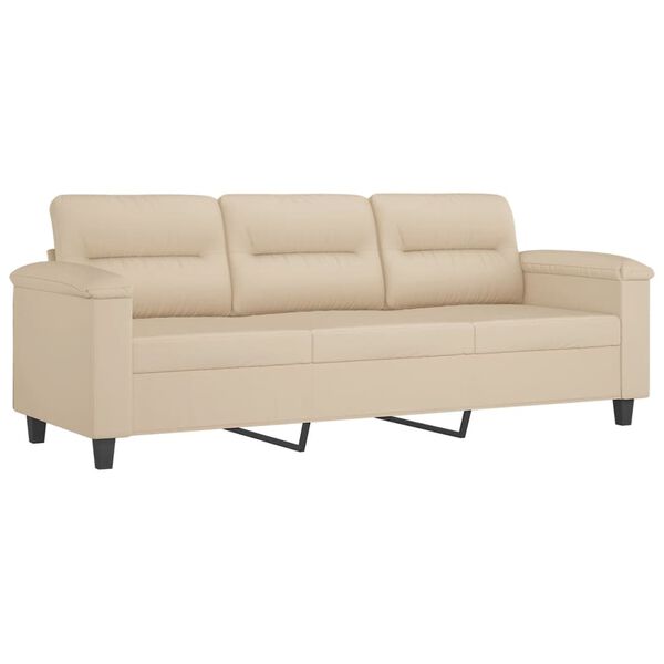 vidaXL 3-Seater Sofa with Footstool Cream 70.9" Microfiber Fabric