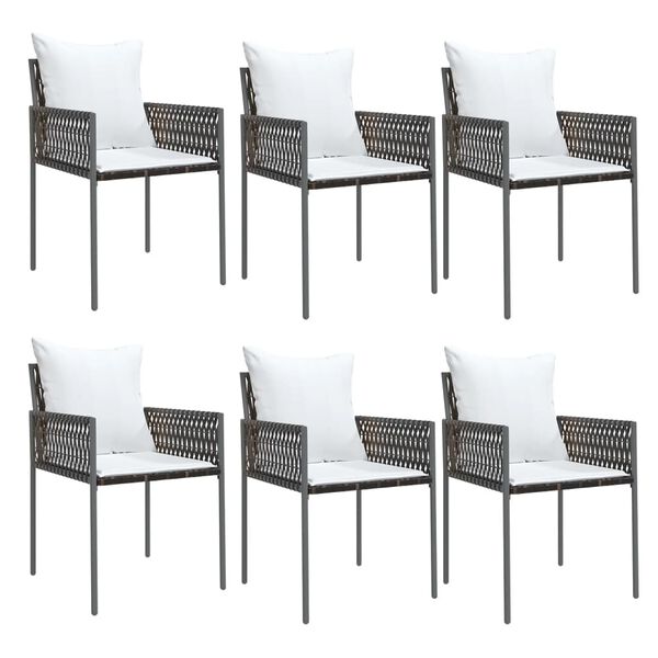 vidaXL Garden Chair Set of 6 Brown Poly Rattan, Powder-Coated Steel