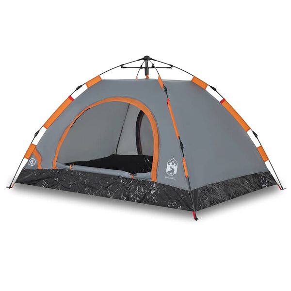 vidaXL Camping Tent 3-Person Gray and Orange Quick Release