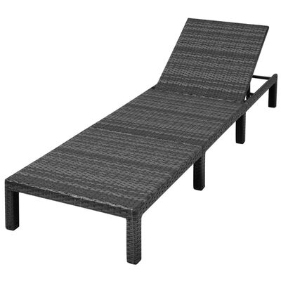 vidaXL Sun Lounger with Cushion Poly Rattan Black