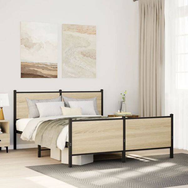 vidaXL Bed Frame Sonoma oak Steel, engineered wood King Bed Frame