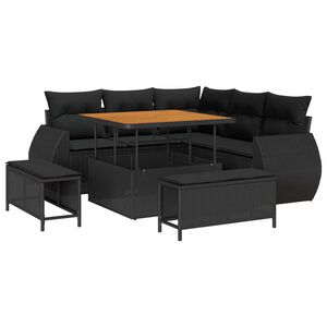 vidaXL Garden Sofa Set Height-Adjustable 8 pcs Black Poly Rattan