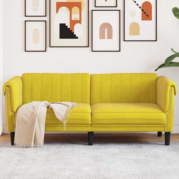 vidaXL Sofa Yellow Velvet (100% polyester), plywood, solid wood 2-seater