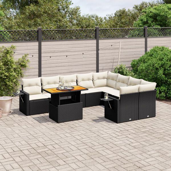 vidaXL Garden Sofa Set Black, Cream White