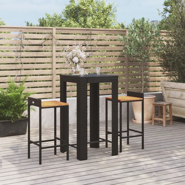 vidaXL Garden Bar Set Black Poly Rattan Medium Durable Bar Table Set