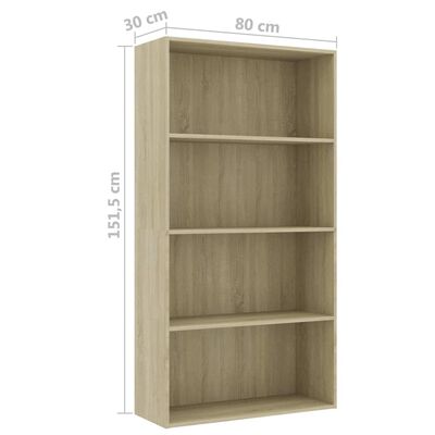 vidaXL 4-Tier Book Cabinet Sonoma Oak 31.5"x11.8"x59.6" Chipboard