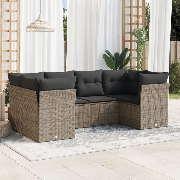 vidaXL Garden Sofa Set Grey PE Rattan Large Removable Covers