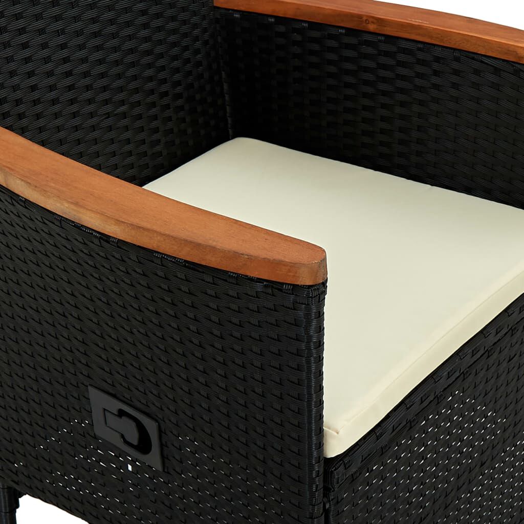 vidaXL Outdoor Dining Set Black PE rattan Large Adjustable Footrests