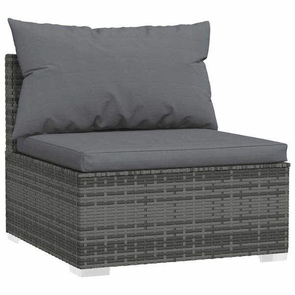 vidaXL Garden Lounge Set Grey PE rattan, powder-coated steel, plastic