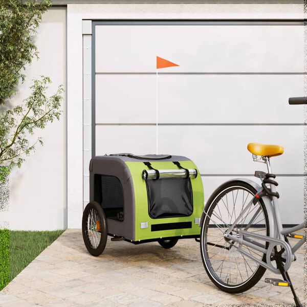 vidaXL Pet Bike Trailer Green and grey Oxford fabric, iron Durable