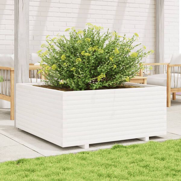 vidaXL Garden Planter White Solid pine wood Large Decorative Inlays