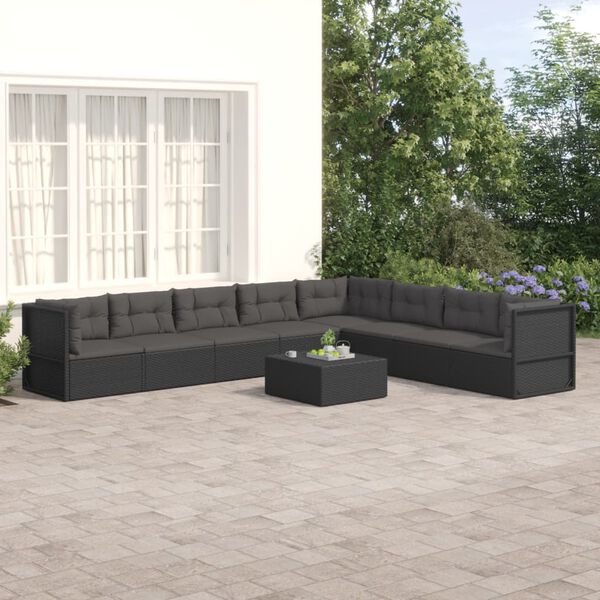 vidaXL Garden Lounge Set Black Poly Rattan Large Modular
