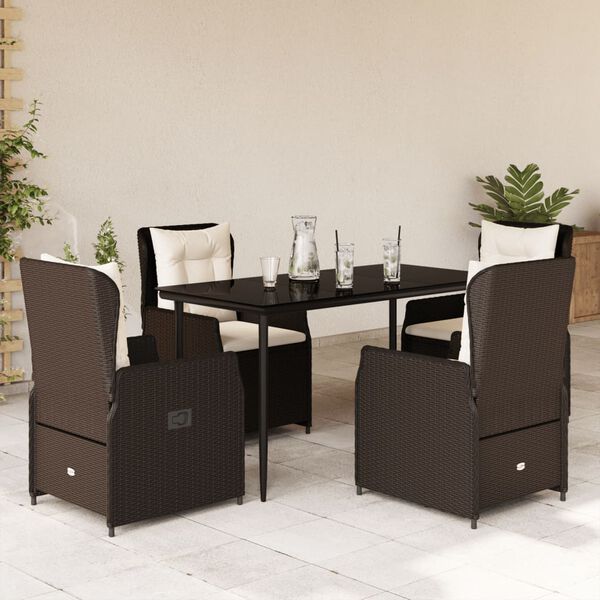 vidaXL 5 Piece Patio Dining Set with Cushions Brown Poly Rattan