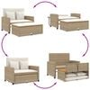 vidaXL Patio Sofa Beige Poly Rattan 2-Seater Convertible Patio Sofa