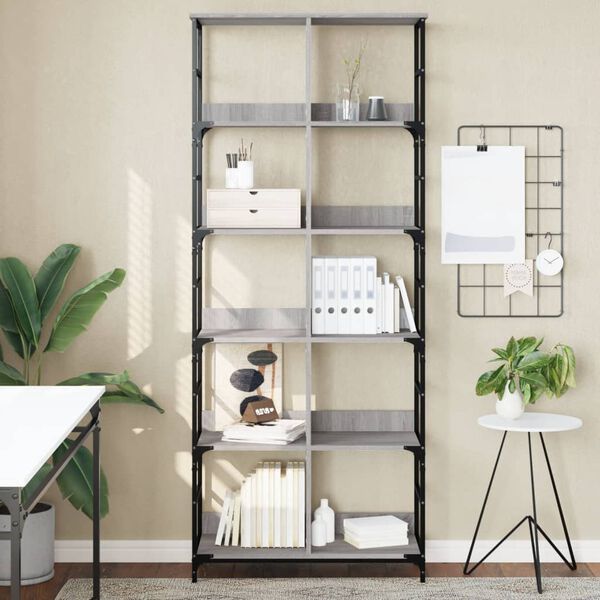 vidaXL Bookshelf Grey Sonoma Engineered wood, Steel Freestanding