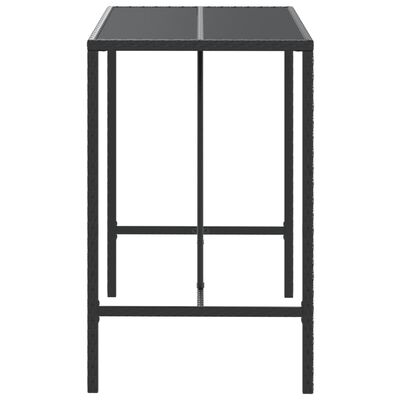vidaXL Bar Table with Glass Top Black 43.3"x27.6"x43.3" Poly Rattan
