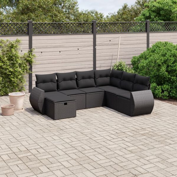 vidaXL Garden Sofa Set Black Poly Rattan, Powder-Coated Steel, Polyester