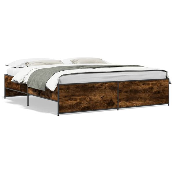vidaXL Bed Frame Smoked Oak Engineered wood, steel Double Tough