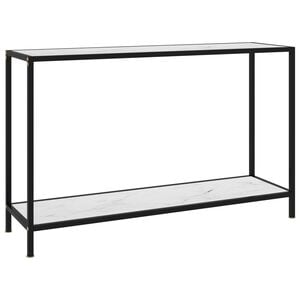 vidaXL Console Table White, Black Tempered Glass, Powder-Coated Steel