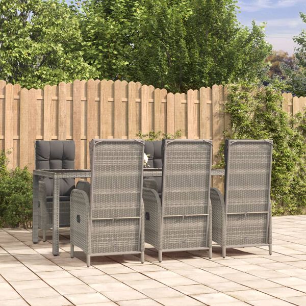 vidaXL Garden Dining Set Grey PE Rattan Large Multi-Position Backrest