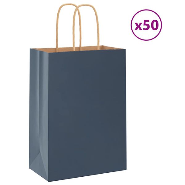 vidaXL Paper Bags 50 pcs with Handles Blue 15x8x21 cm