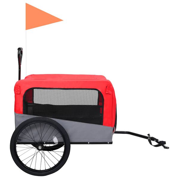 vidaXL Pet Bike Trailer Red and Grey Oxford fabric, steel, metal board