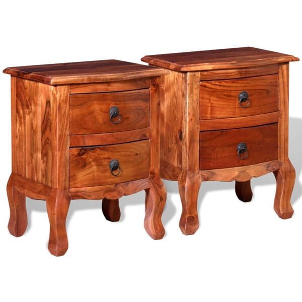 vidaXL Nightstand Set of 2 Brown Solid acacia wood Medium Nightstand