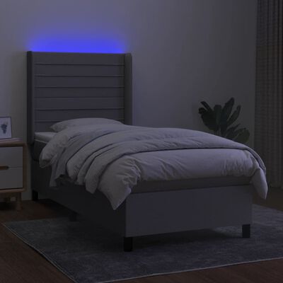 vidaXL Box Spring Bed with Mattress&LED Light Gray Twin Fabric