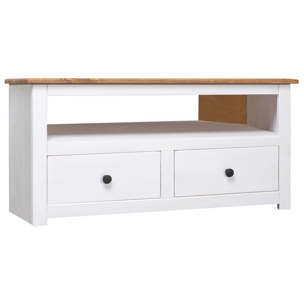 vidaXL Corner TV Cabinet White and natural wood Solid pinewood Medium