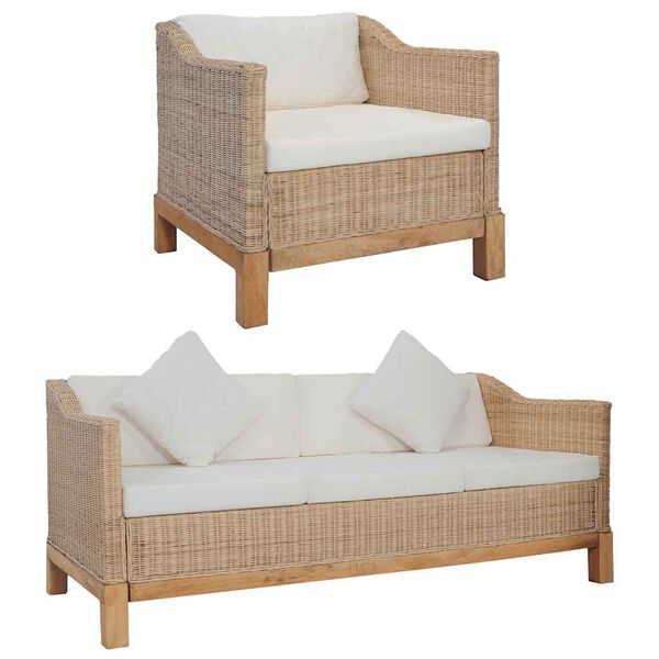 vidaXL Sofa Set Natural Natural rattan Medium Washable Covers Sofa Set
