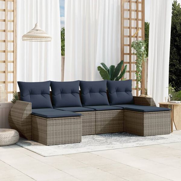 vidaXL 6 Piece Garden Sofa Set with Cushions Grey Poly Rattan