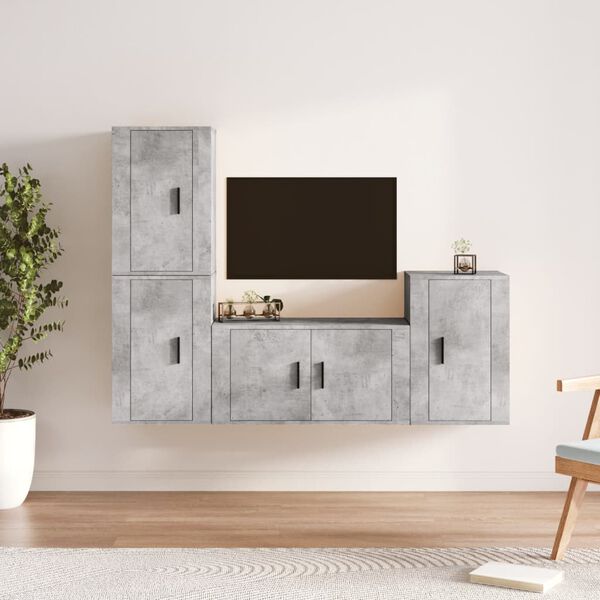 vidaXL TV Cabinet Set Set of 4 Concrete grey Engineered wood