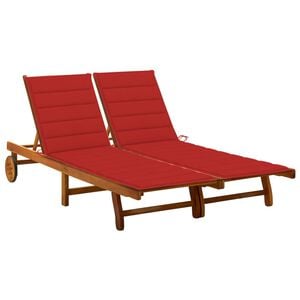 vidaXL Sunlounger Wooden brown, Red Cushion