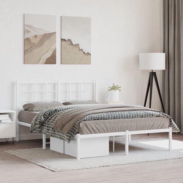vidaXL Bed Frame White Powder-coated steel Double Bed Frame