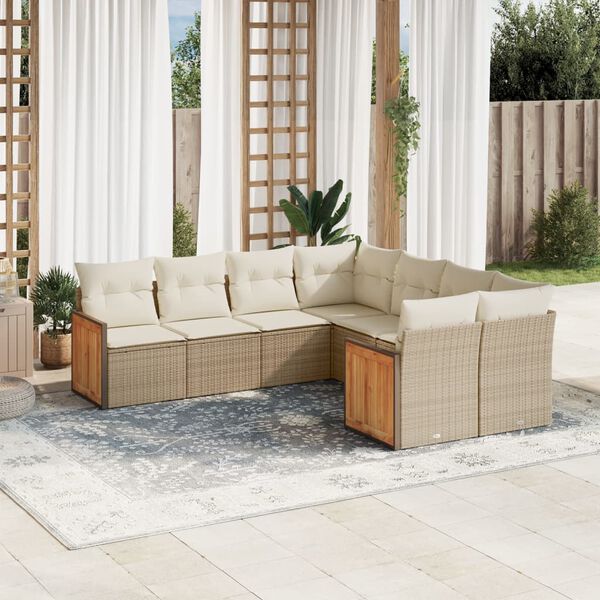 vidaXL 8 Piece Patio Sofa Set with Cushions Beige Poly Rattan