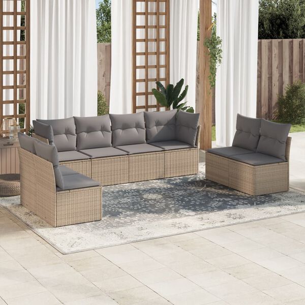 vidaXL Garden Sofa Set Beige PE Rattan, Powder-coated Steel Large