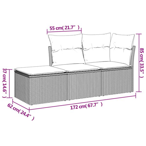 vidaXL Garden Sofa Set Beige PE rattan 3 Piece Set Adjustable Feet
