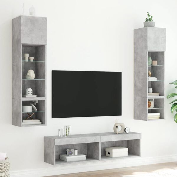 vidaXL 6 Piece TV Wall Units with LED Concrete Gray Engineered Wood