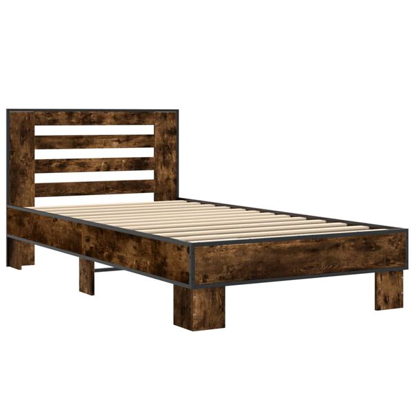 vidaXL Bed Frame Smoked Oak Engineered wood, metal Twin Durable