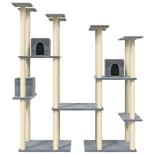 vidaXL Cat Tree Light Grey Engineered wood, plush, sisal Large Durable
