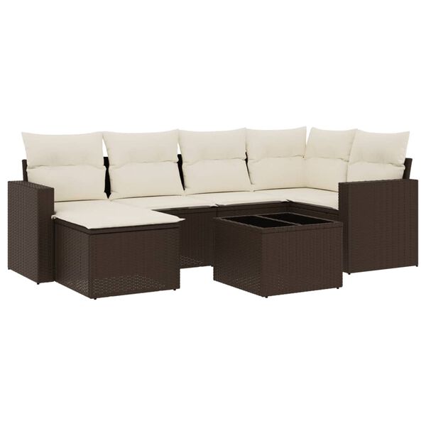 vidaXL Garden Sofa Set Brown PE rattan Large Adjustable Armrests